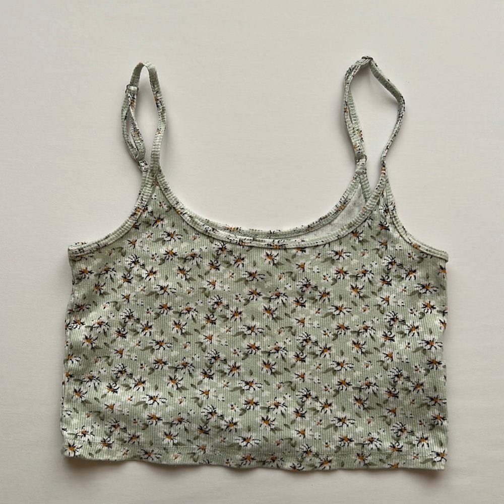 Hollister Green Floral cropped tank top Size M